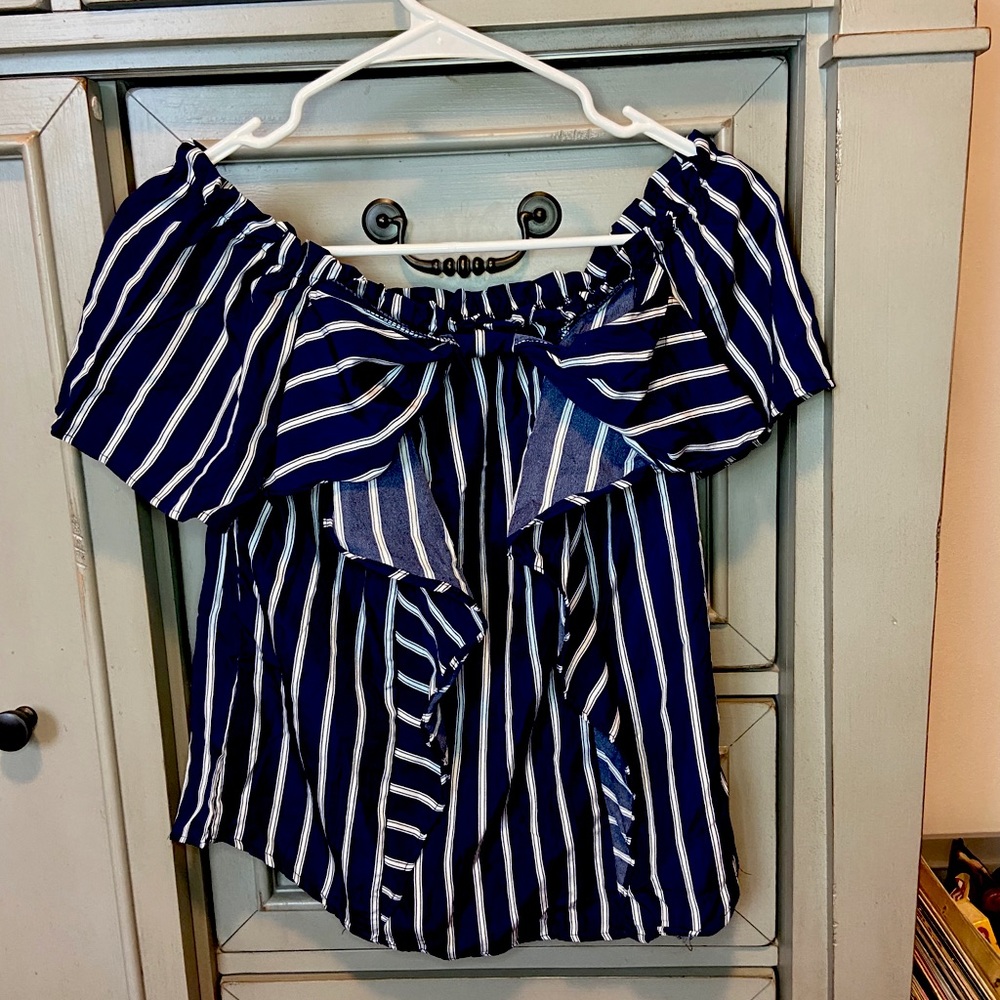 Off the shoulder navy striped top